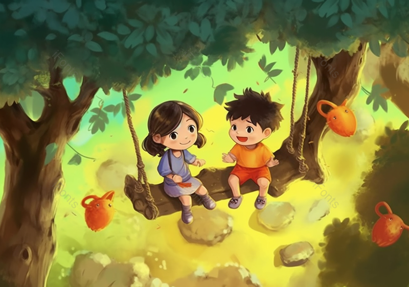 春游森林儿童秋千插画手绘背景,插画/手绘图,插画/手绘图库,插画/手绘图下载,插画/手绘